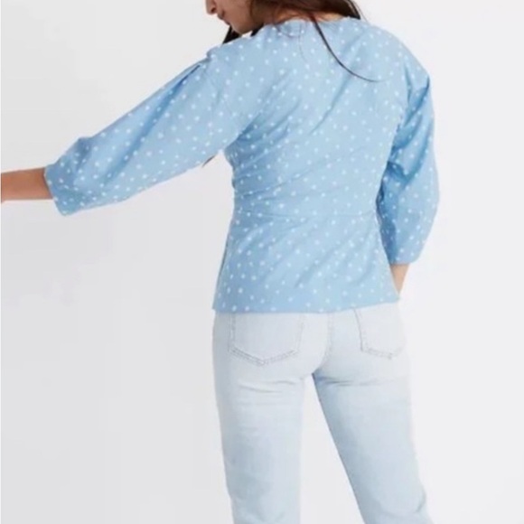 Madewell Florentine peplum top in ink spot dots blue blouse top size 6 - Picture 3 of 8